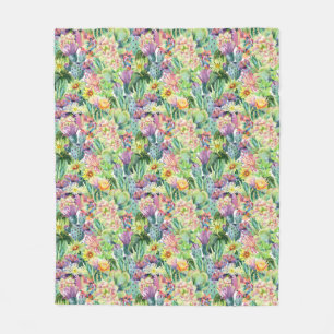 Exotiskt blomma vattenfärgkaktusmönster fleecefilt