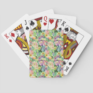 Exotiskt blomma vattenfärgkaktusmönster spel kort
