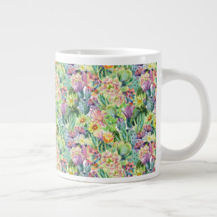 Exotiskt blommande vattenfärgskaktusmönster jumbo mugg