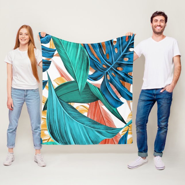 Exotiskt färglöst handflatan löv fleecefilt (På plats)