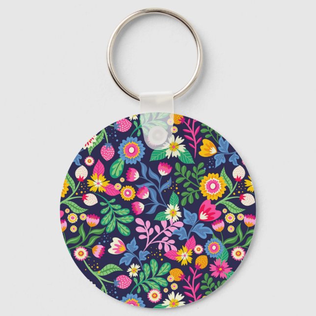Exotiskt Handmålat Blommönster-48330 Nyckelring (Framsida)