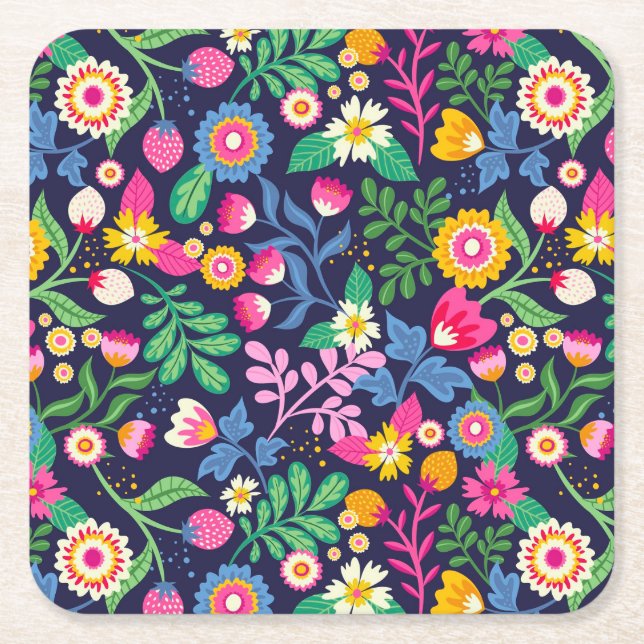 Exotiskt Handmålat Blommönster-48330 Underlägg Papper Kvadrat (Framsidan)