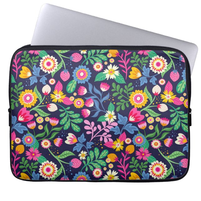 Exotiskt Handmålat Blommönster Laptop Fodral (Framsidan)