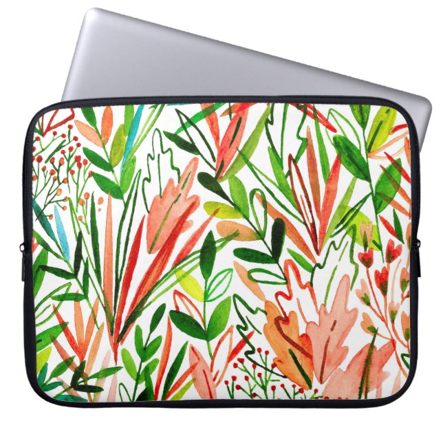 Exotiskt löv, blommor, regnskogspatt med vattenfär laptop fodral (Framsidan)