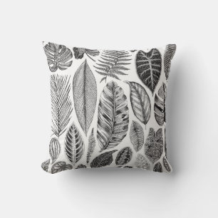 Exotiskt löv, vintagens blommigt svart och vit. kudde