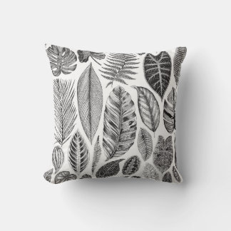 Exotiskt löv, vintagens blommigt svart och vit. kudde