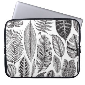 Exotiskt löv, vintagens blommigt svart och vit. laptop fodral