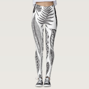 Exotiskt löv, vintagens blommigt svart och vit. leggings