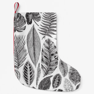 Exotiskt löv, vintagens blommigt svart och vit. liten julstrumpa
