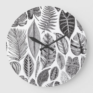 Exotiskt löv, vintagens blommigt svart och vit. stor klocka