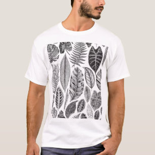 Exotiskt löv, vintagens blommigt svart och vit. t shirt