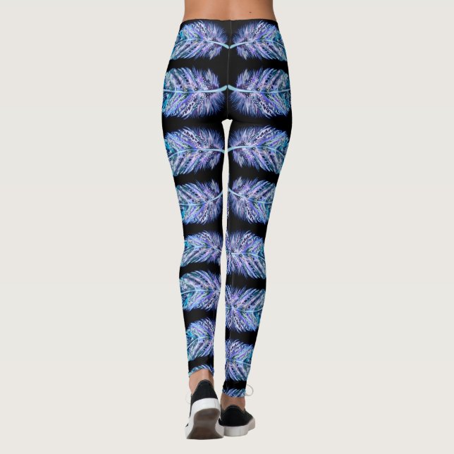 Exotix Blue Feathers Black Leggings - Välj Färg (Baksida)