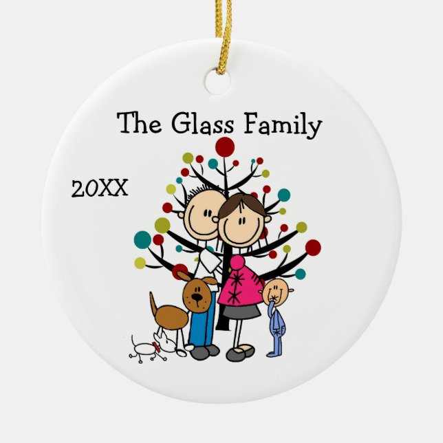 Expectant Couple Boy Two Dogs Julgransprydnad Keramik (Framsidan)