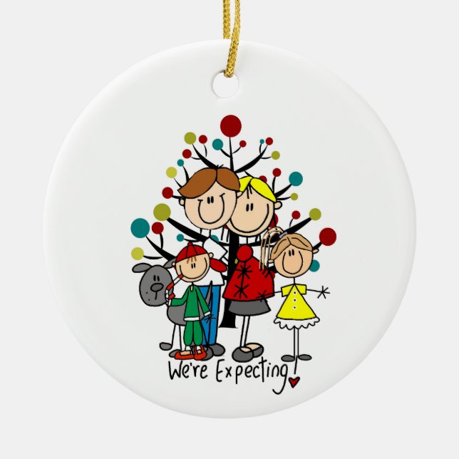 Expectant Family Gray Dog Julgransprydnad Keramik (Framsidan)
