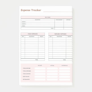 Expense Tracker Post-It Notes Block