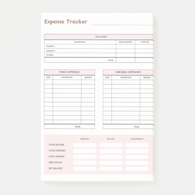Expense Tracker Post-It Notes Block (Framsida)