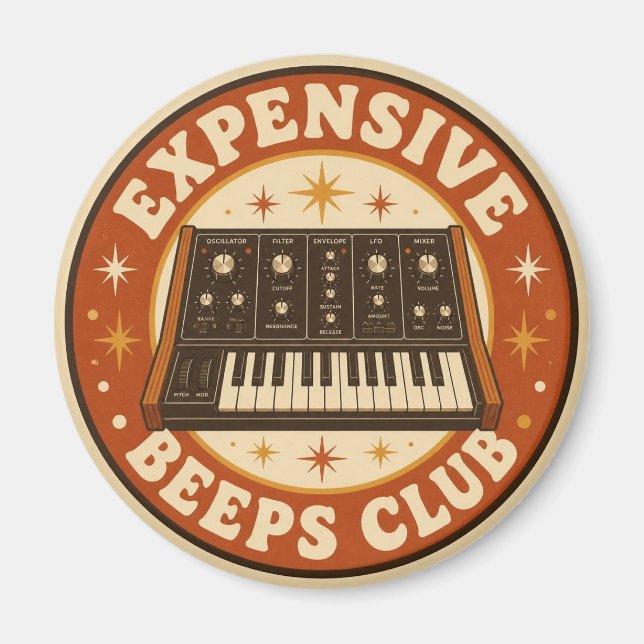 Expensive Beeps Club – Lustiger Synth Nerd Magnet (Framsidan)