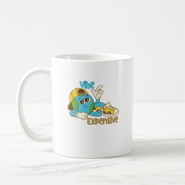 Expensive Vibe – Cool Retro Earth Character Design Kaffemugg (Vänster)