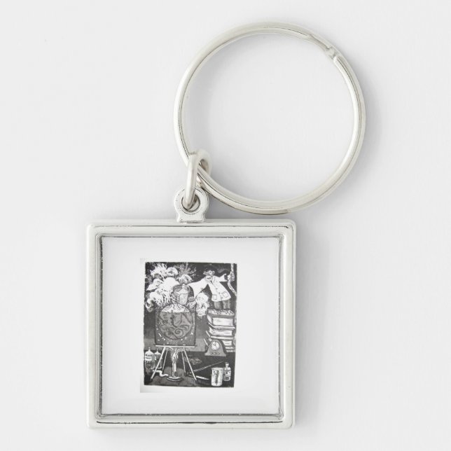 Experiment Fyrkantig Silverfärgad Nyckelring (Framsidan)