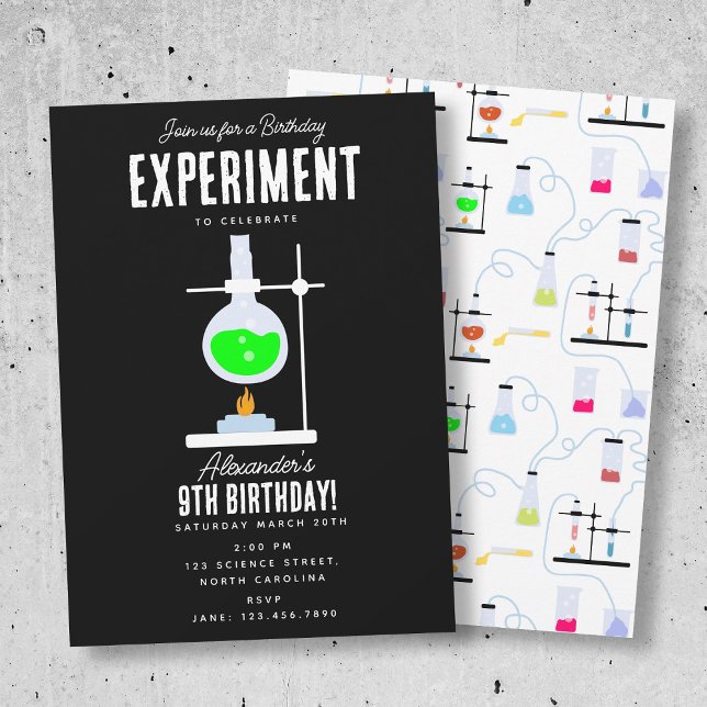 Experiment inom kemi-vetenskap Barns födelsedag Pa Inbjudningar (Chemistry Science Experiment Kids Birthday Party Invitation)