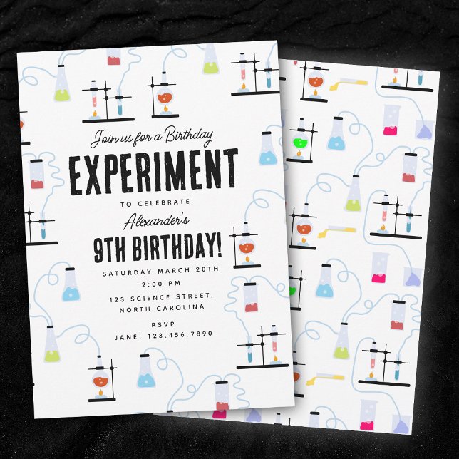 Experiment inom kemi-vetenskap Barns födelsedag Pa Inbjudningar (Chemistry Science Experiment Kids Birthday Party Invitation)