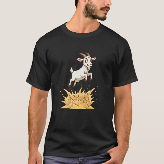 Exploderande hoppande get tecknad rolig bondgård m t shirt (Framsida)