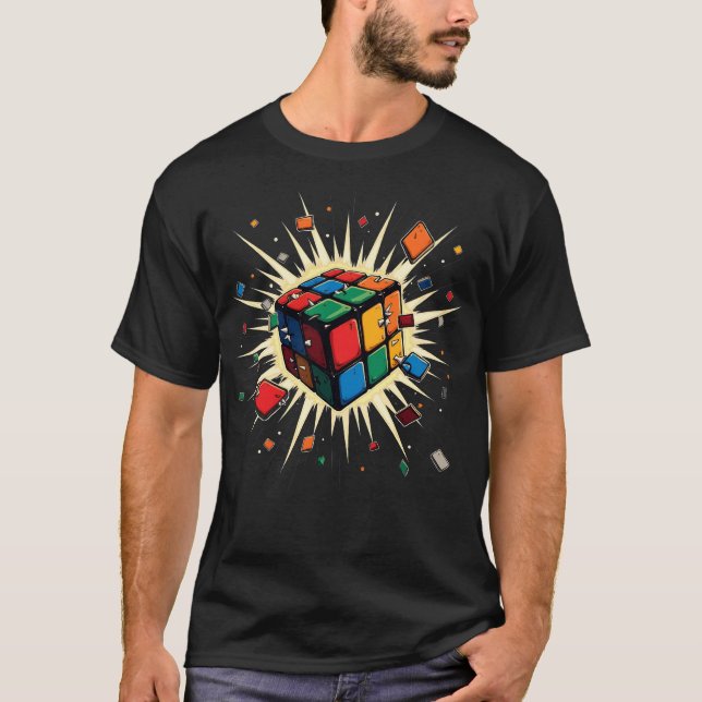 Exploderande kubikhastighet kuberande puzzle-mästa t shirt (Framsida)