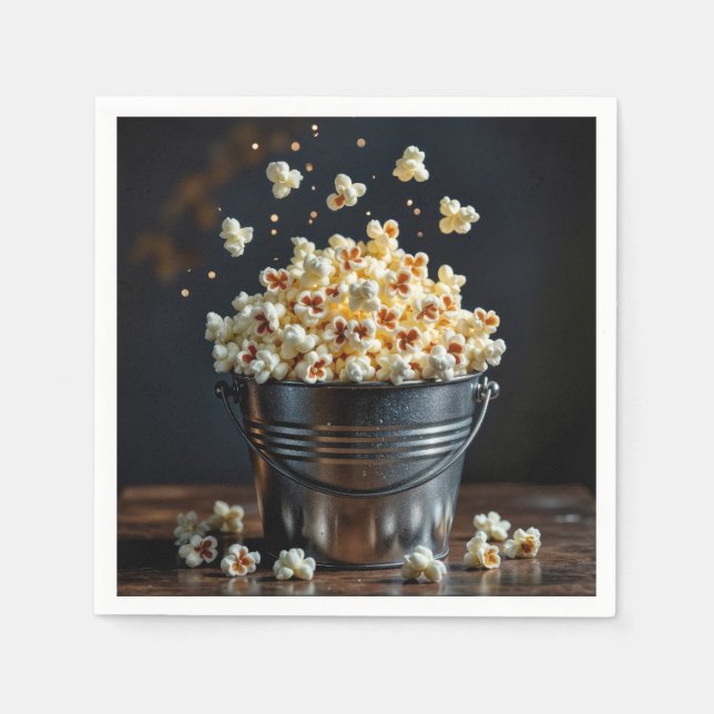 Exploderande popcorn i metallhink pappersservett (Framsidan)