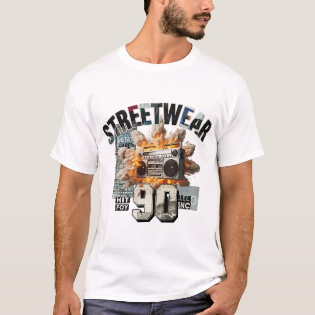 Exploderande Retro Boombox 90-tals Streetwear Coll T Shirt (Framsida)