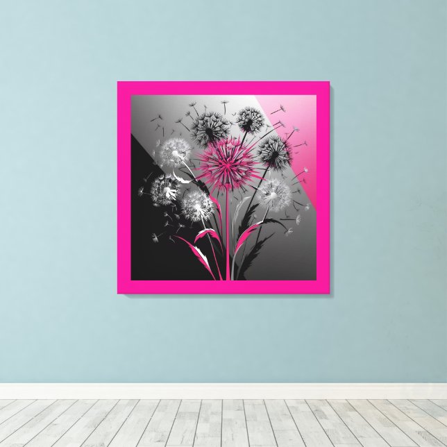 Exploding Dandelions Pink Black White Canvastryck (Insitu (trägolv))
