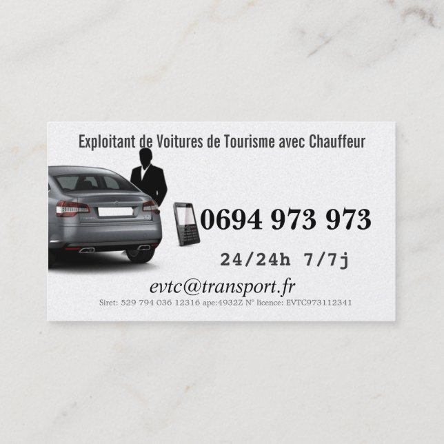 Exploitant de Voitures de Transport avec Chauffeur Visitkort (Baksida)