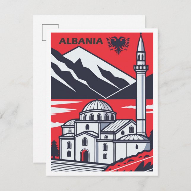 Explore Albania Vintage Travel Illustration Vykort (Fram/baksida)