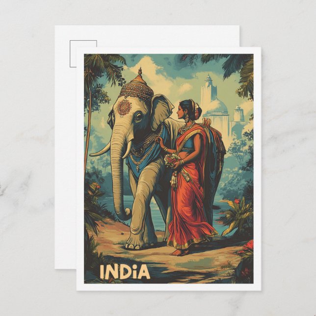 Explore India Vintage Travel Illustration Vykort (Fram/baksida)