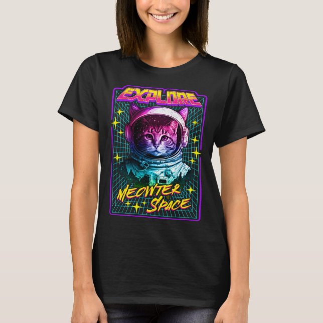 Explore Meowter Space  80s Style Astronaut Space C T Shirt (Framsida)