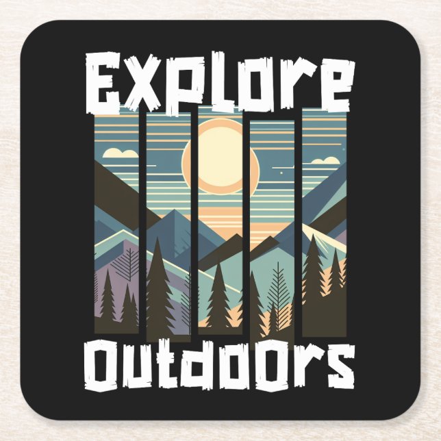 Explore Outdoors Landschafts Grafik Underlägg Papper Kvadrat (Framsidan)