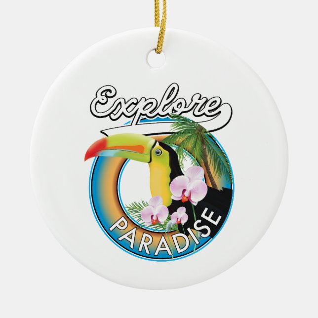 Explore Paradise Travel logotyp tecknad kaffemugg Julgransprydnad Keramik (Framsidan)