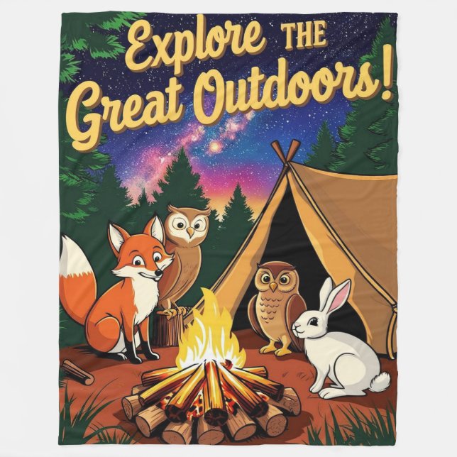 Explore the Great Outdoors Camping Scene Fleecefilt (Framsidan)