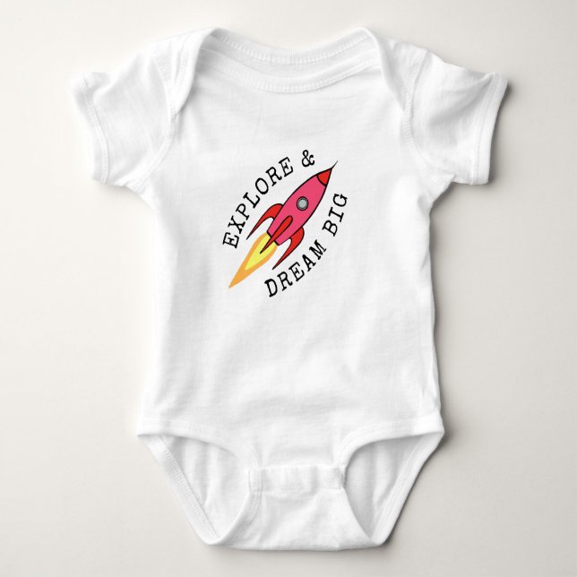EXPLORERA & DREAM BIG Cute Rocket Girl Inspiration T Shirt (Framsida)