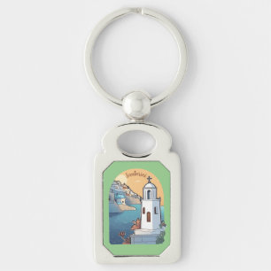 Exploring Santorini, Grekland Rektangulärt Silverfärgad Nyckelring