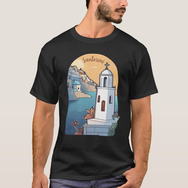 Exploring Santorini, Grekland T Shirt (Framsida)