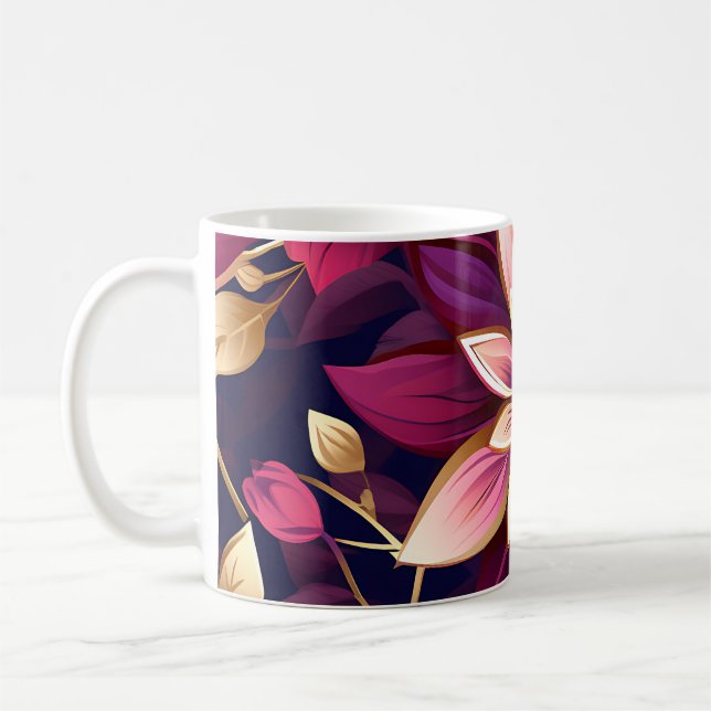 Explosion av Blommigten Burgundy och Guld Kaffemugg (Vänster)
