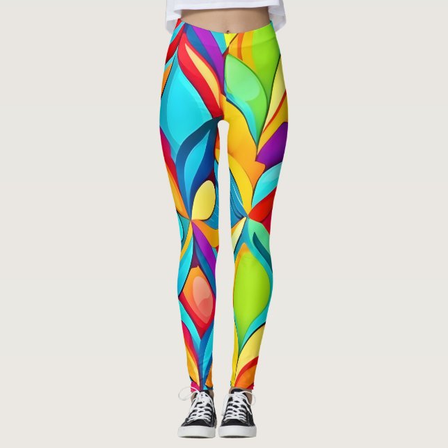 Explosion av Blommigten Vibrant Abstrakt Leggings (Framsida)