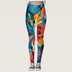 Explosion av färgstark Blommigt: Abstrakt Blommigt Leggings