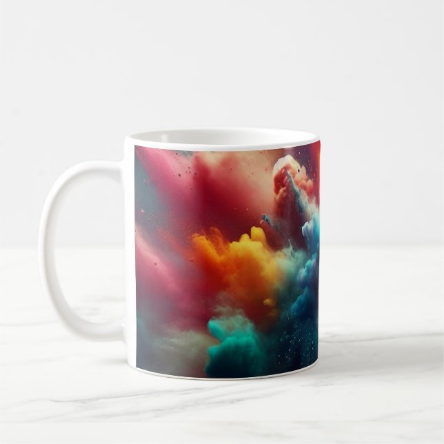 Explosion av färgstark regnbågsrök kaffemugg (Vänster)