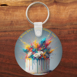 Explosion av Joy-Grattis på födelsedagen-kummel Nyckelring