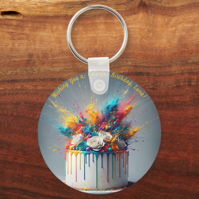 Explosion av Joy-Grattis på födelsedagen-kummel Nyckelring (Framsida)
