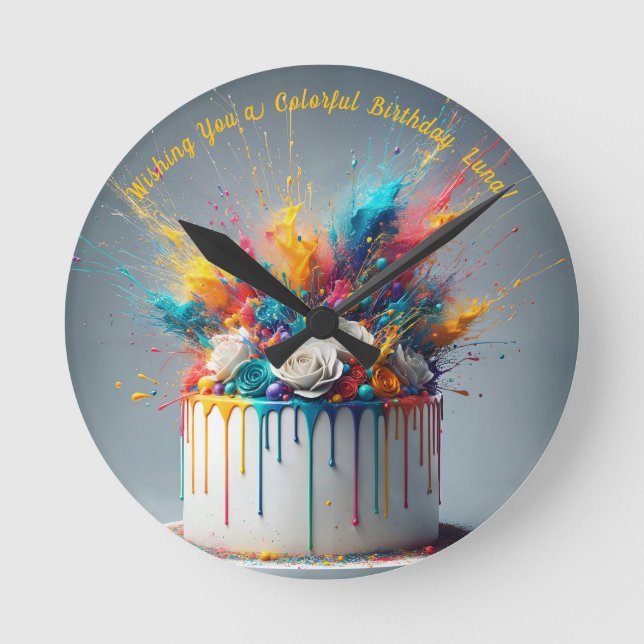 Explosion av Joy-Grattis på födelsedagen-kummel Rund Klocka (Framsida)