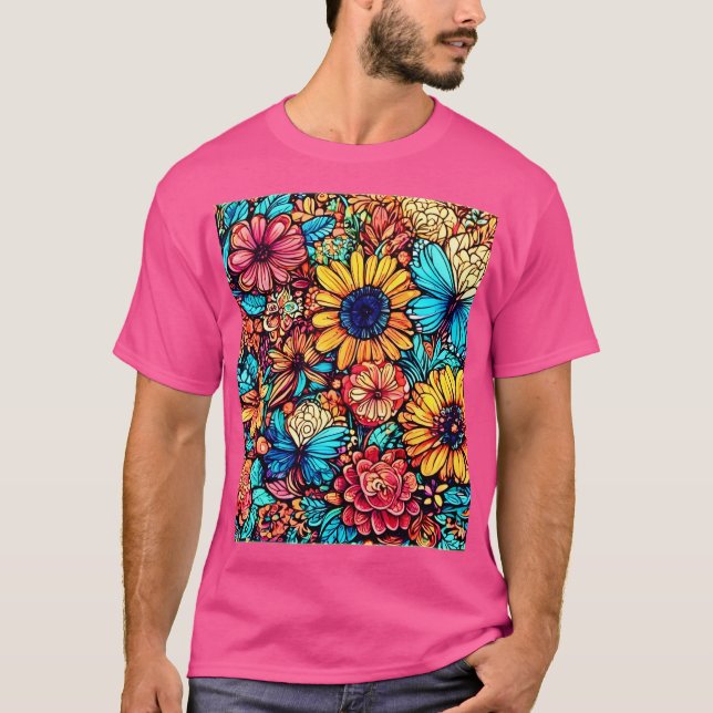 Explosion av kraftig Blommigt Doodle T Shirt (Framsida)