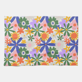 Explosion av primära Färg-blommor i lycklig Kökshandduk