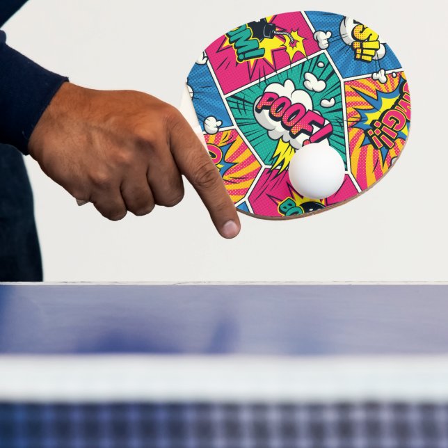 Explosion av Retro-Tecknad: Vibrant pop Art Pingisracket (Insitu)